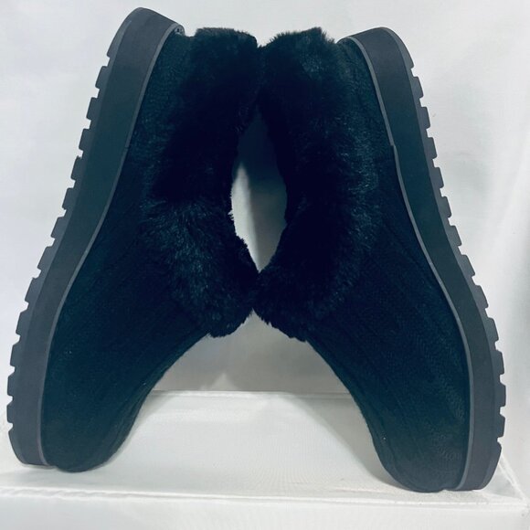 Bobs Skechers Memory Foam Women's Clog Slip On Slippers-Faux Fur/Black Knit-Warm - Picture 9 of 15